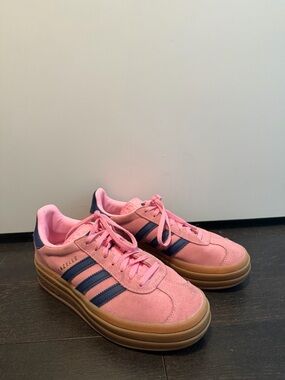 adidas Pink Suede Sneakers with Navy Stripes